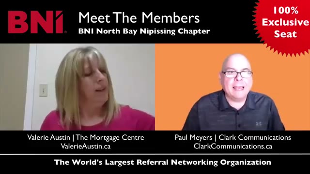 Paul Meyers and Valerie Austin at a BNI 1-2-1 meeting in North Bay