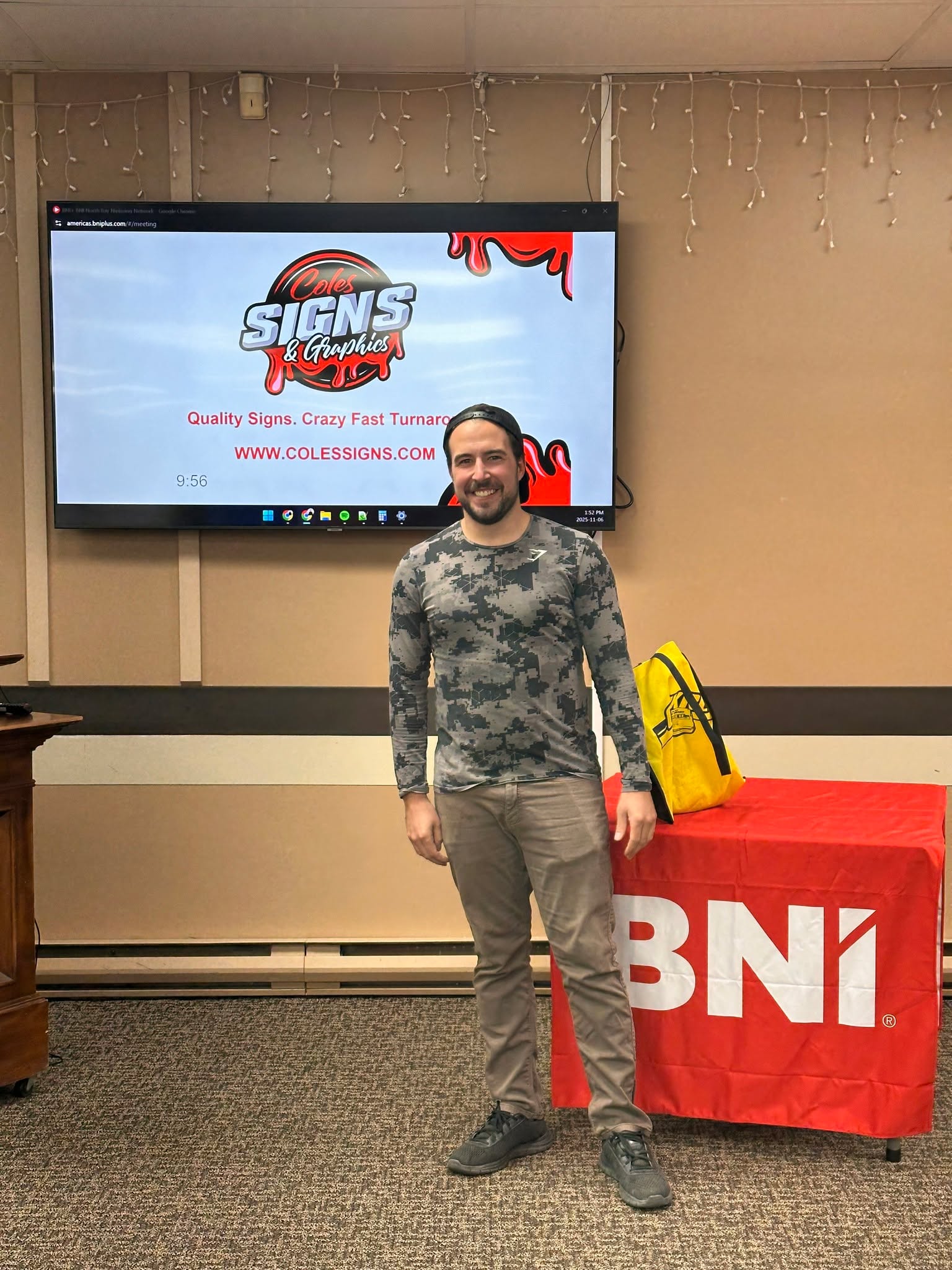 Paul Meyers and Kasey Hellawell at a BNI 1-2-1 meeting in North Bay